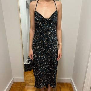 BCBG Dark Green/Teal Leopard Slip Dress